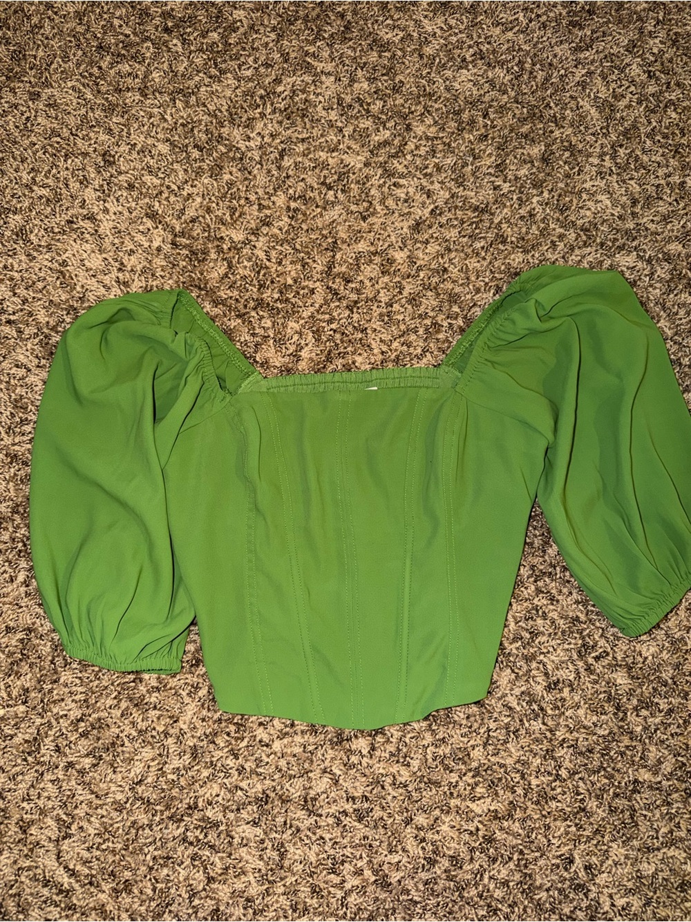 Abercrombie & Fitch Green Puff Sleeve Square Neck Women's Top